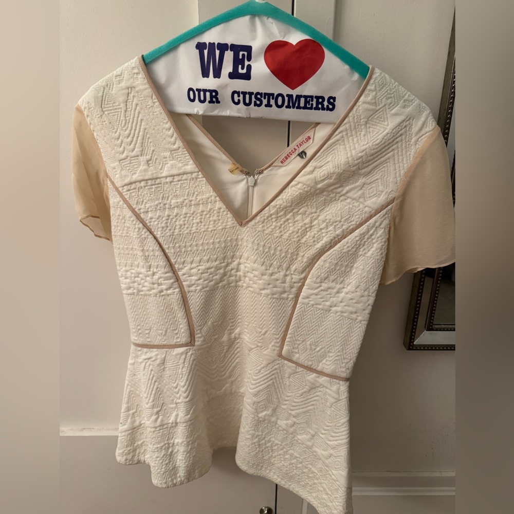 Rebecca Taylor Cream and Tan Textured Blouse
